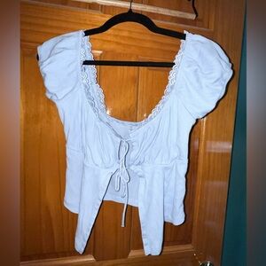 Garage Blue Lace-Accent Blouse